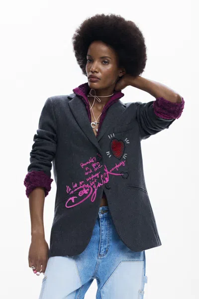 Desigual Combined Hooded Blazer In Black