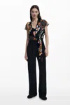Desigual Mix Print Jumpsuit With Tie Front In Black