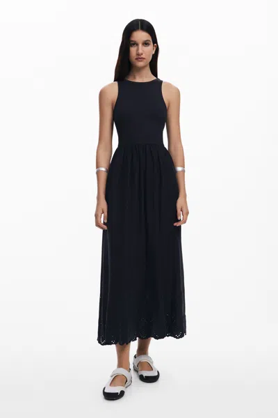 Desigual Combined Midi Dress In Black