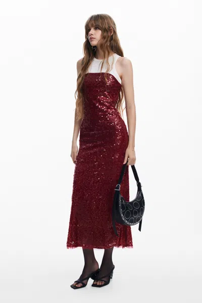Desigual Combined Midi Dress In Red