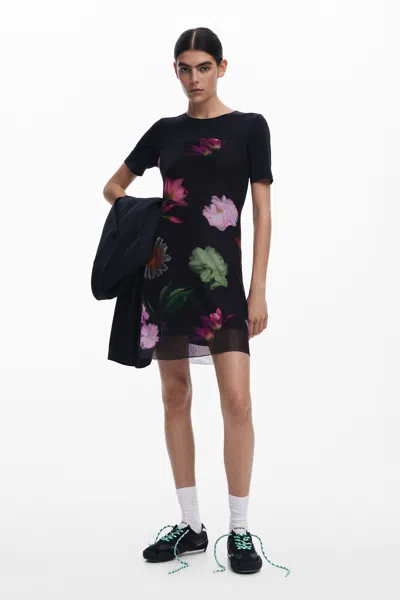 Desigual Combined Mini Dress In Black