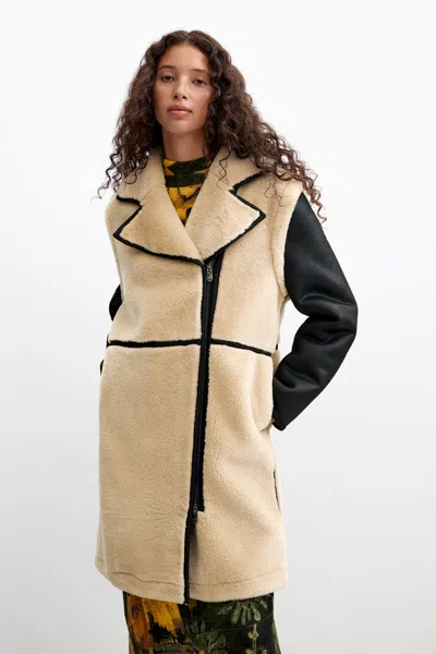 Desigual Combined Pocket Coat In Neutral