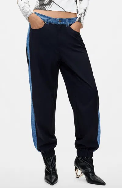 Desigual Contrast Denim Trim Jogger Pants In Blue