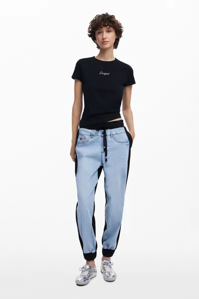 Desigual Contrast Jogger Jeans In Black