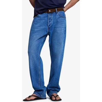 Desigual Contrast Waistband Wide Leg Jeans In Medium Blue