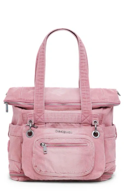 Desigual Convertible Canvas Backpack In Pink