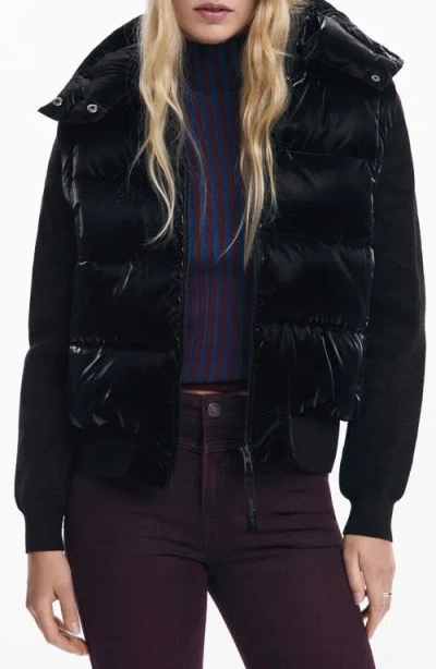 Desigual Convertible Quilted Puffer Jacket With Removable Hood In Black