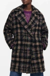 Desigual Short Checkered Coat In Black