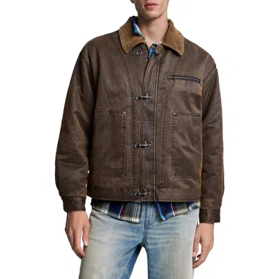 Desigual Corduroy Collar Utility Jacket In Brown