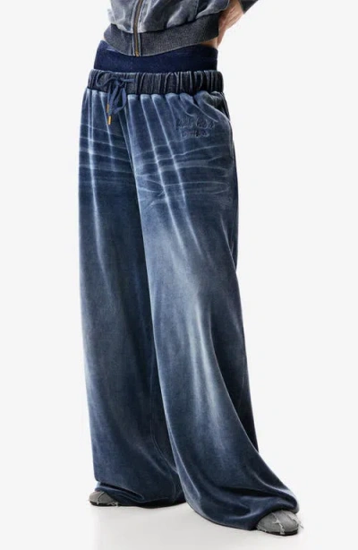 Desigual Cotton Blend Velour Drawstring Pants In Blue