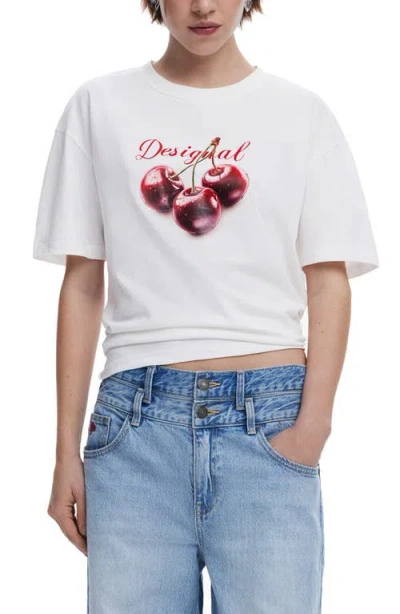 Desigual Cotton Graphic T-shirt In White