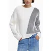 Desigual Stripe Crewneck Cotton Blend Sweater In White