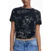 Desigual Mickey Mouse Cotton Graphic T-shirt In Black