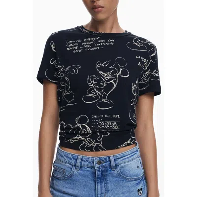Desigual Mickey Mouse Cotton Graphic T-shirt In Black