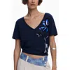 Desigual Floral V-neck Cotton Graphic T-shirt In Animal Print