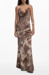 Desigual Cowl Neck Ribbed Maxi Dress In Brown