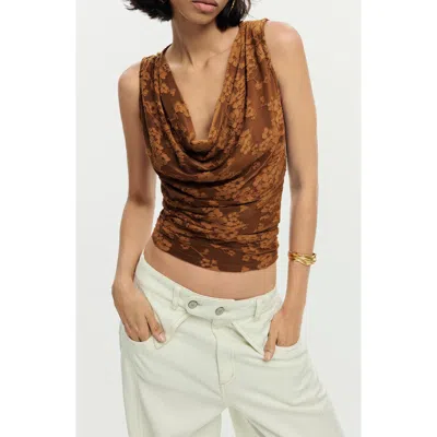 Desigual Cowl Neck Sleeveless Top In Brown