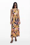 Desigual Floral Crinkled Midi Sundress In Red