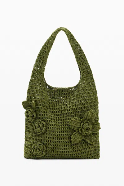Desigual Crochet Bag With Flowers In Green