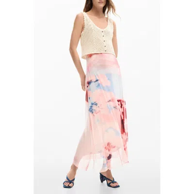 Desigual Crochet Bodice Floral Block Midi Dress In Multi