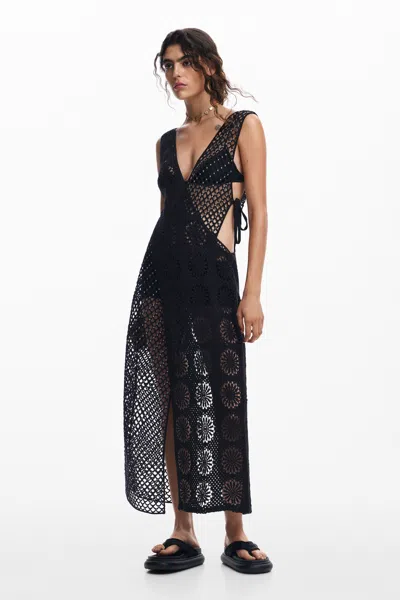 Desigual Crochet Dress In Black