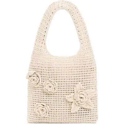 Desigual Crochet Flower Cotton Shoulder Bag In Neutral