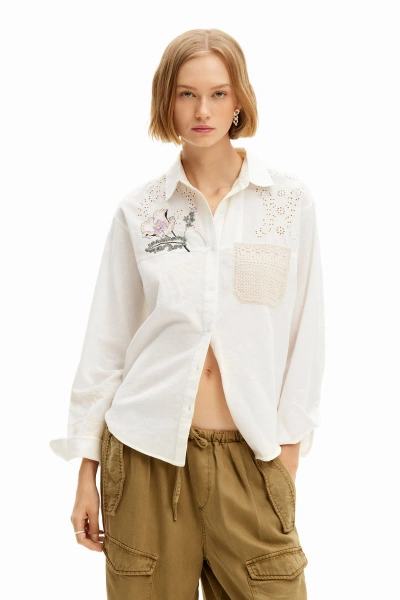 Desigual Crochet Linen Shirt In White