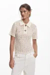 Desigual Stripe Open Stitch Cover-up Polo In White
