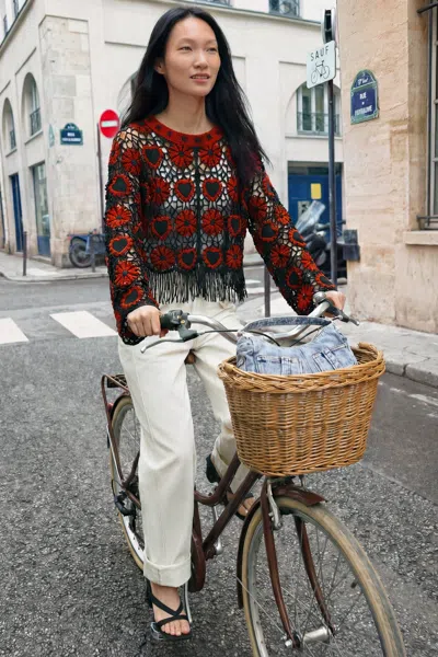 Desigual Crochet Sweater Hearts In Black