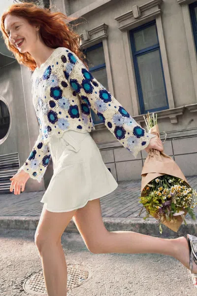 Desigual Crochet Sweater With Flowers In White