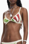Desigual Crochet Trim Bikini Top In White