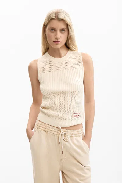 Desigual Crochet T-shirt Embroidered In Neutral