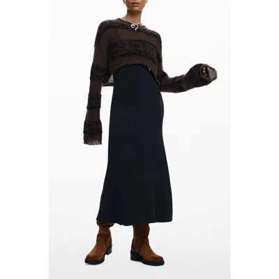 Desigual Crop Sweater & Sleeveless Midi Dress In Brown