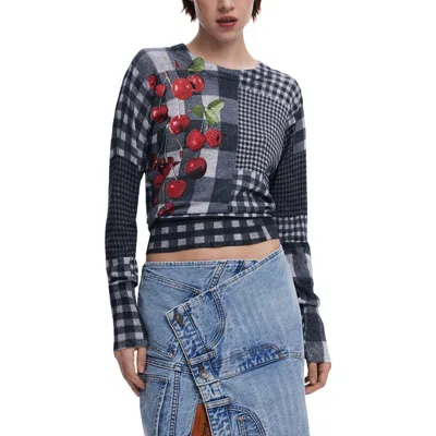 Desigual Crop Sweater In Blue