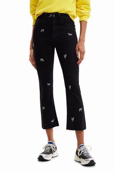 Desigual Cropped Flared Jeans In Black