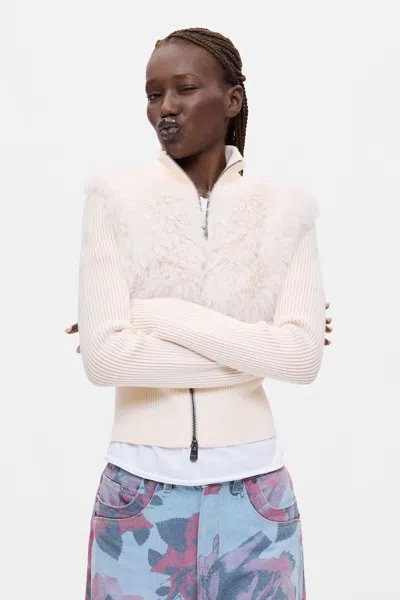 Desigual Cropped Zipper Sweater In White