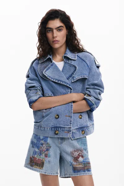 Desigual Crossed Tucker Jacket In Blue