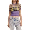 Desigual Knitted T-shirt With Stripes And Checks. In Purple Mix