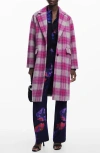 Desigual Cuadro Plaid Coat In Pink