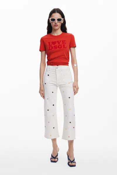 Desigual Culotte Jeans With Clovers In Material Finishes