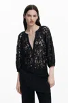Desigual Lace Front Button Top In Black