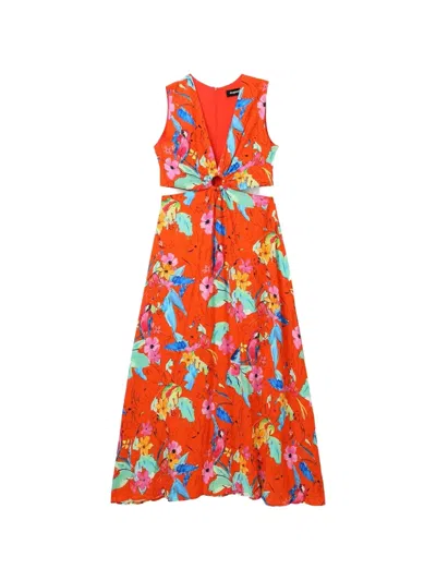 Desigual Cut-out Floral Maxi Dress In Orange
