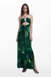 Desigual Cut-out Maxi Dress In Green