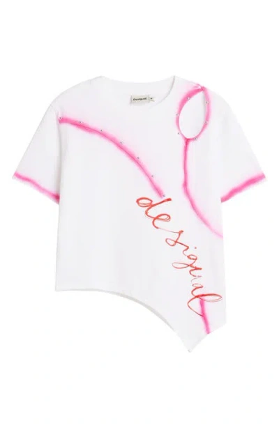 Desigual Cutout Logo Graphic T-shirt In White