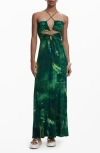 Desigual Cut-out Maxi Dress In Green