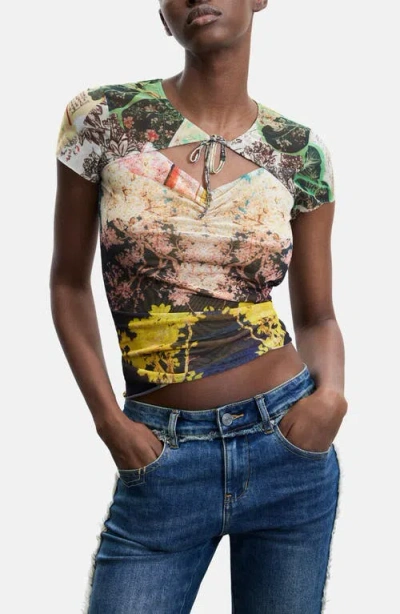 Desigual Cutout Mesh T-shirt In Multi