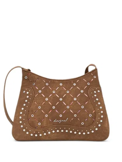Desigual Cutout Studded Crossbody Bag In Orange