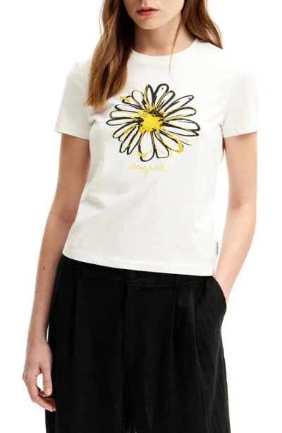 Desigual Daisy Embroidered Cotton Graphic T-shirt In White
