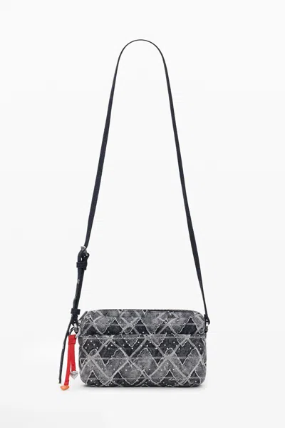 Desigual Denim Crossbody Wallet Zigzag In Blue