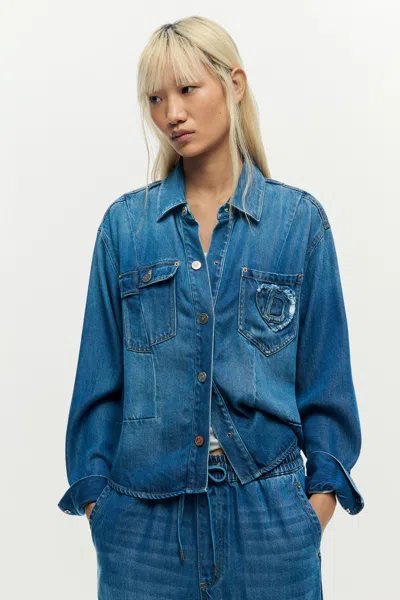 Desigual Denim Jacket Logo In Blue